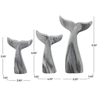Gray Marble Whale Tail Sculptures, 3ct.