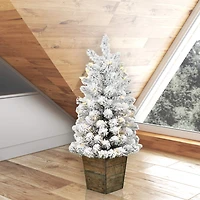 3ft. Pre-Lit Flocked Gifford Slim Potted Pine Artificial Christmas Tree, Warm White LED Lights