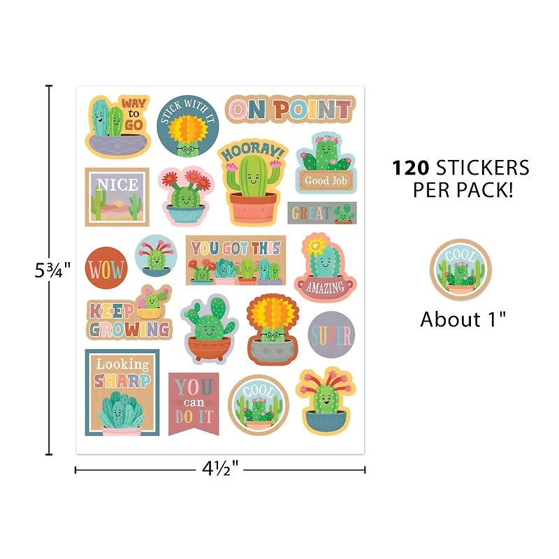 Teacher Created Resources® Happy Cactus Crew Stickers, 120 Per Pack, 12 Packs total of 1440