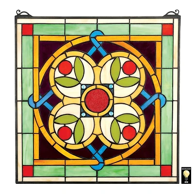 Design Toscano 17" Celtic Floral Quatrefoil Stained Glass Window Hanging Décor 