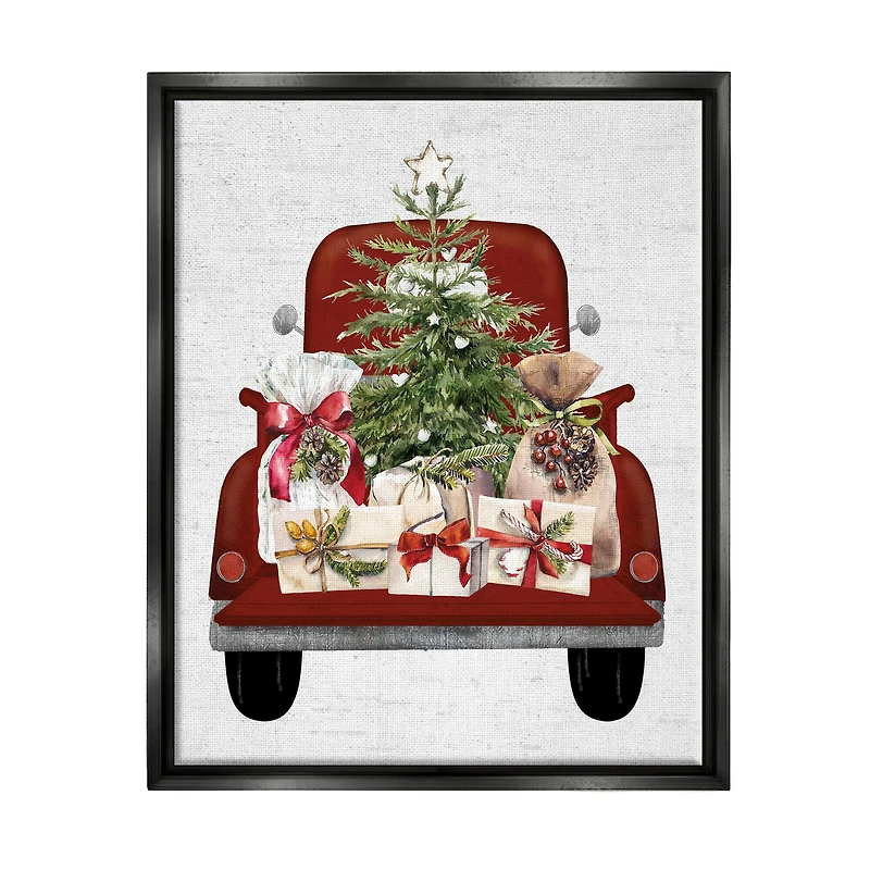 Stupell Industries Country Truck Christmas Gifts Framed Floater Canvas Wall Art