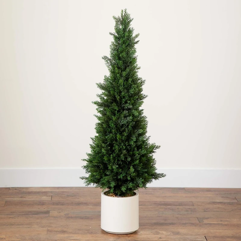4ft. UV-Resistant Cedar Tree in White Planter