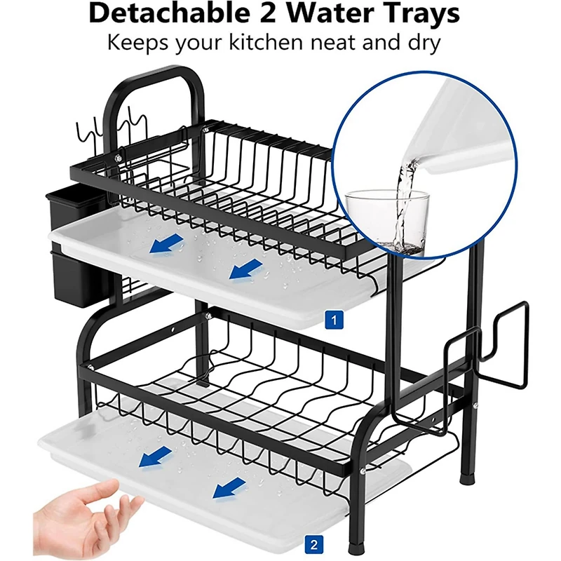 NEX™ 16.5" Black 2-Tier Kitchen Dish Rack with Utensil Holder