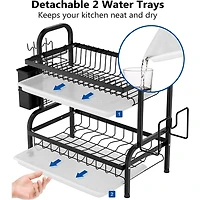 NEX™ 16.5" Black 2-Tier Kitchen Dish Rack with Utensil Holder