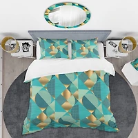 Designart 'Gold and Blue Dynamics II' Mid-Century Duvet Cover Set