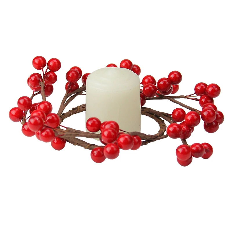 7" Artificial Red Berries Christmas Candle Holder Ring