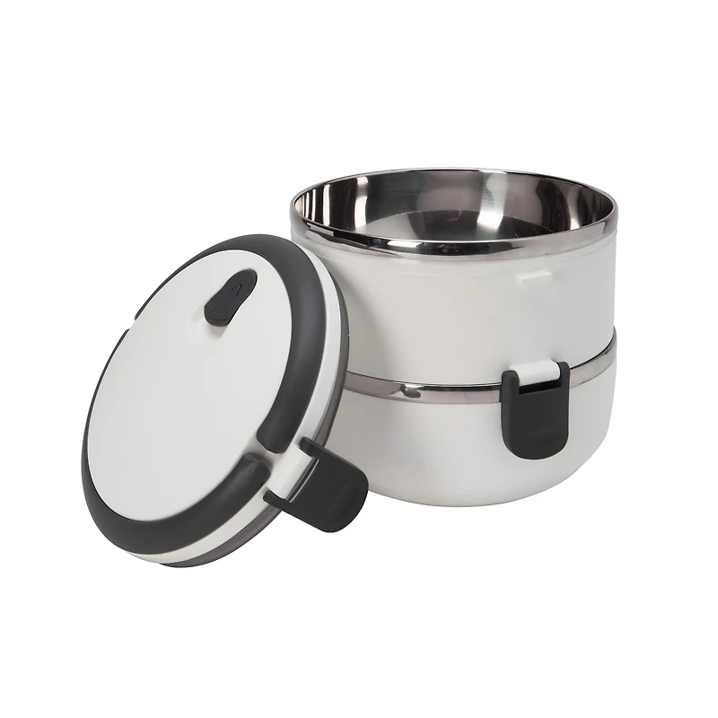 Kitchen Details 2-Tier White Insulated Stainless Steel Lunch Box