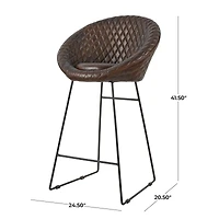 41.5" Leather Round Diamond Tufted Bar Stool with High Back