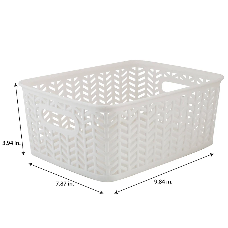 Simplify Small White Herringbone Storage Bin