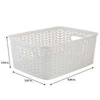 Simplify Small White Herringbone Storage Bin