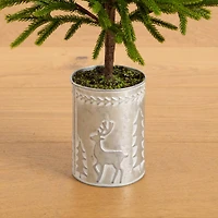 32in. Artificial Real Touch Norfolk Island Pine in Christmas Tin Metal Planter with Natural Look