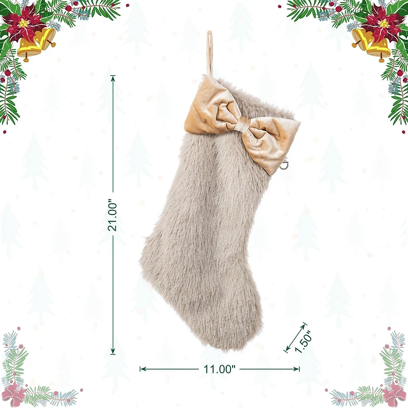 Glitzhome® 21"L Faux Fox Fur Christmas Stocking with Bow