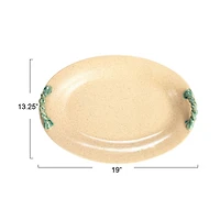 Hello Honey® 19" Cream & Blue Oval Terra Cotta Platter with Braided Handles