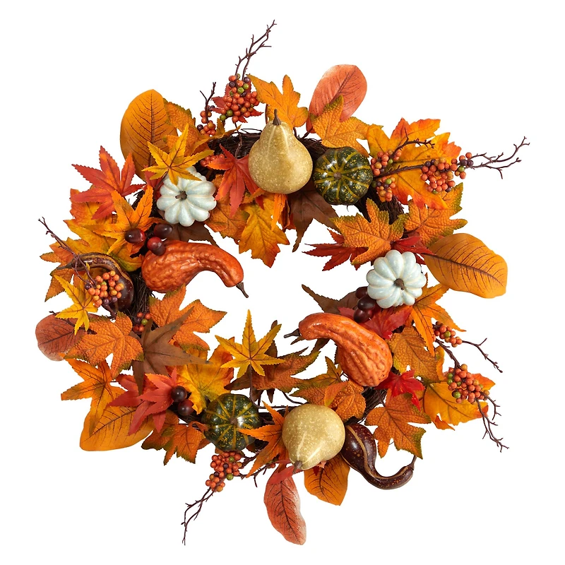 24" Pumpkin, Gourd & Berries Artificial Fall Wreath