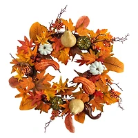 24" Pumpkin, Gourd & Berries Artificial Fall Wreath