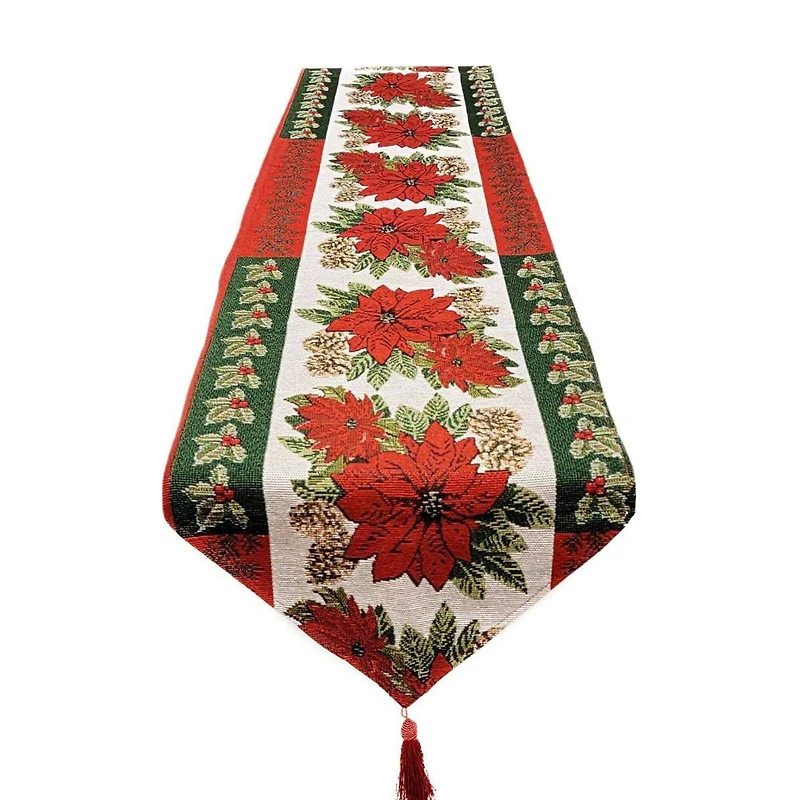Wizardi 13.75" x 67" Poinsettia Christmas Table Runner