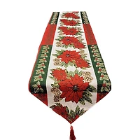 Wizardi 13.75" x 67" Poinsettia Christmas Table Runner