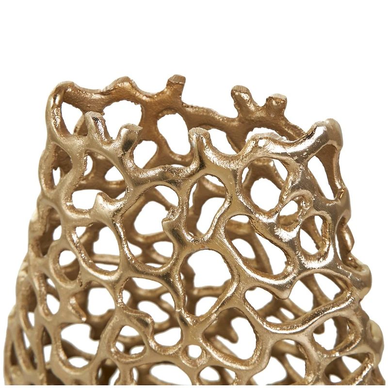 15" Gold Aluminum Vase with Freeform Open Lattice