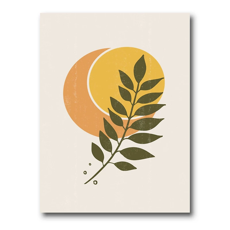 Designart - Abstract Geometrical Sun and Moon With Leaf V