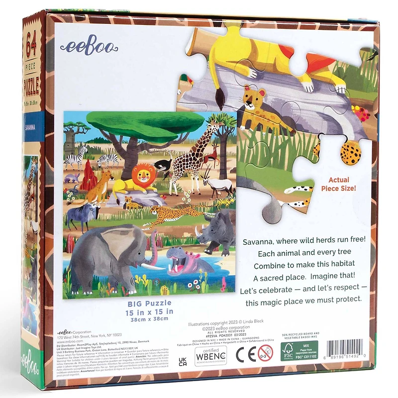 eeBoo Savanna 64 Piece Jigsaw Puzzle