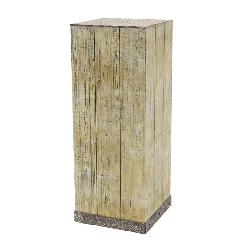 Set of 3" Brown Wood Rustic Pedestal Table, 39", 30", 22"