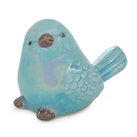 Blue Iridescent Ceramic Bird Figurines Set