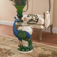 25" Staverden Castle Peacock Sculptural Glass-Topped Table