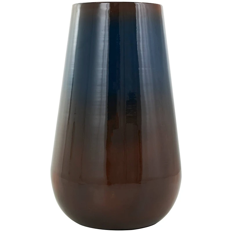 12" Blue Metal Ombre Vase with Brown Accents