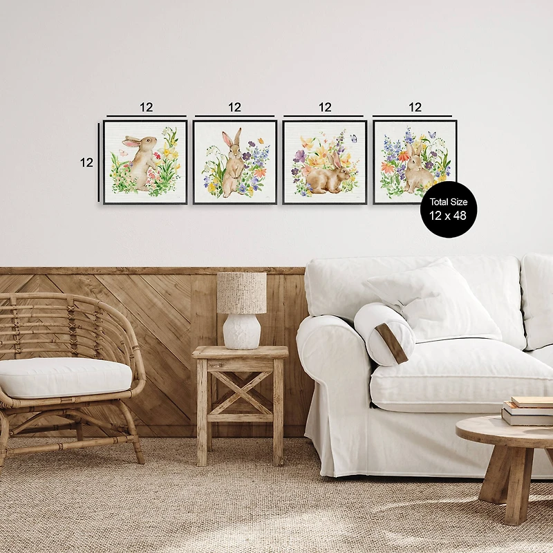 Stupell Industries Celebrate Spring Floral Bunnies Framed Giclée Wall Art Set