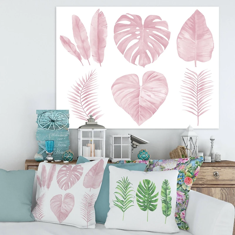 Designart - Tropical Pink Watercolour Leaves I