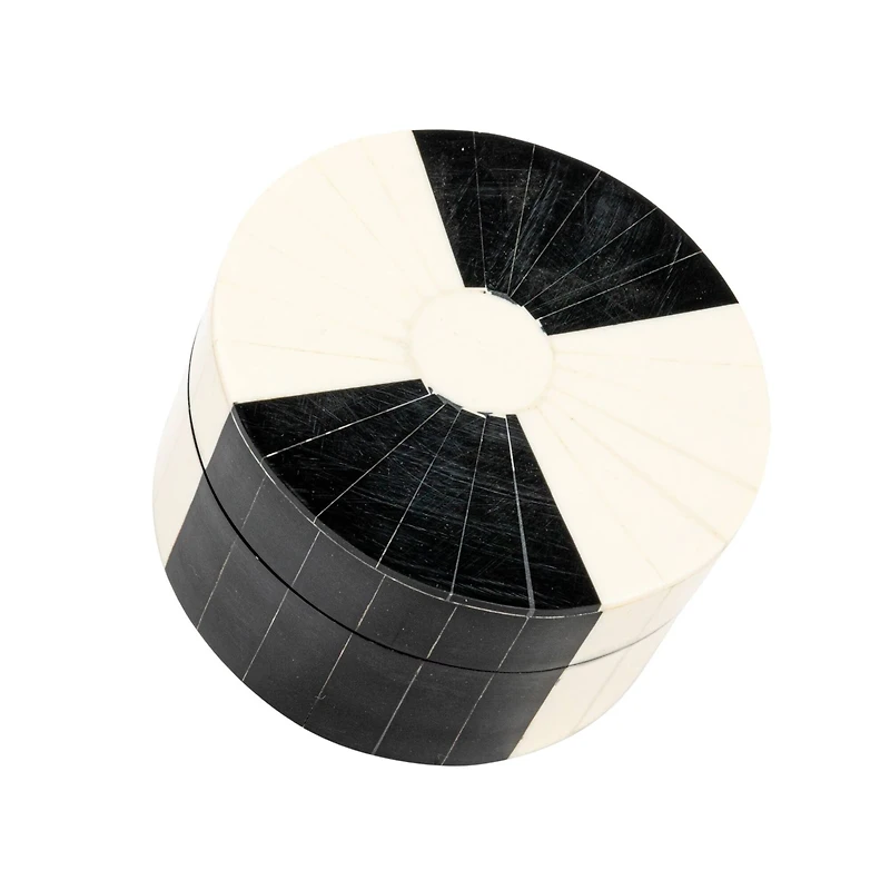 Hello Honey® 4.5" Black & White Striped Round Reclaimed Wood Box