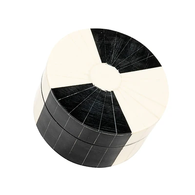 Hello Honey® 4.5" Black & White Striped Round Reclaimed Wood Box