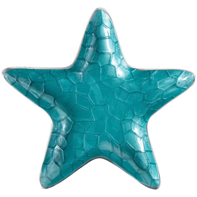Blue Handmade Enameled Textured Aluminum Starfish Decorative Bowls Set