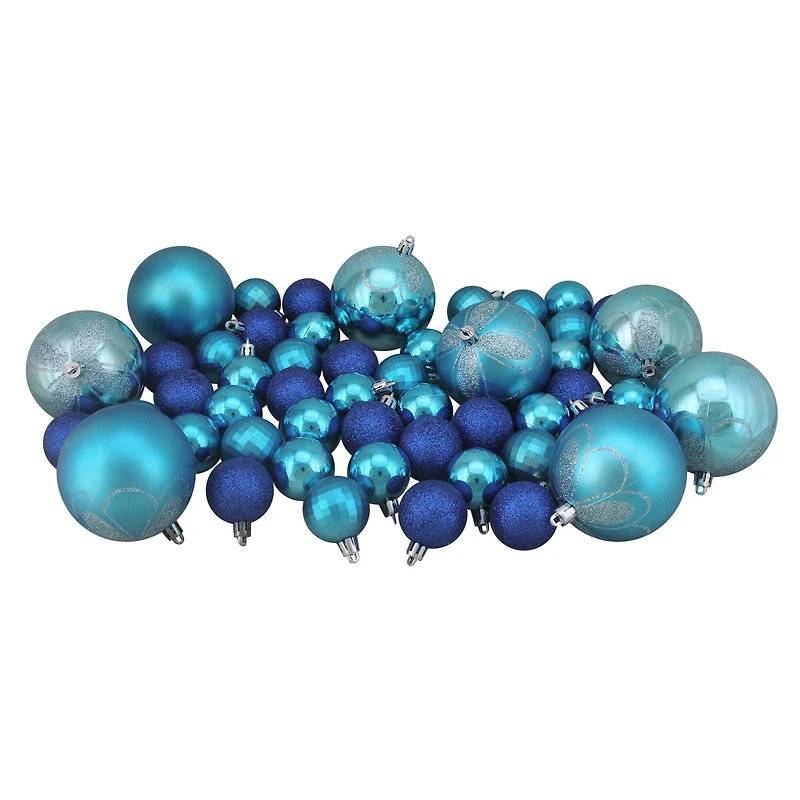 125ct. Peacock Blue Shatterproof 4-Finish Christmas Ornaments