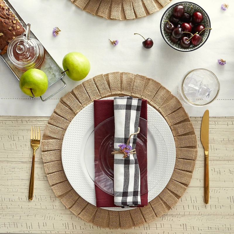 Natural Jute Round Ruffle Trim Placemat Set/6