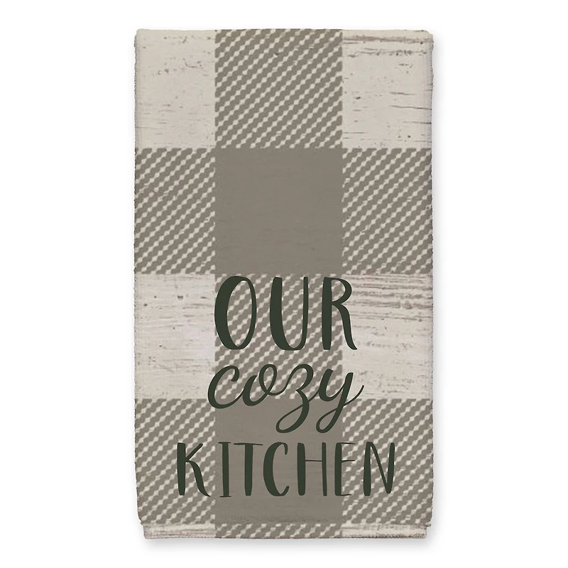 Our Cozy Kitchen Taupe Buffalo Check Tea Towel - Set of 2