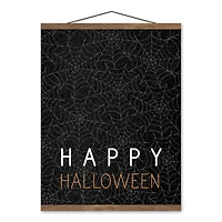 Happy Halloween Spider Webs 16" x 20" Teak Hanging Canvas