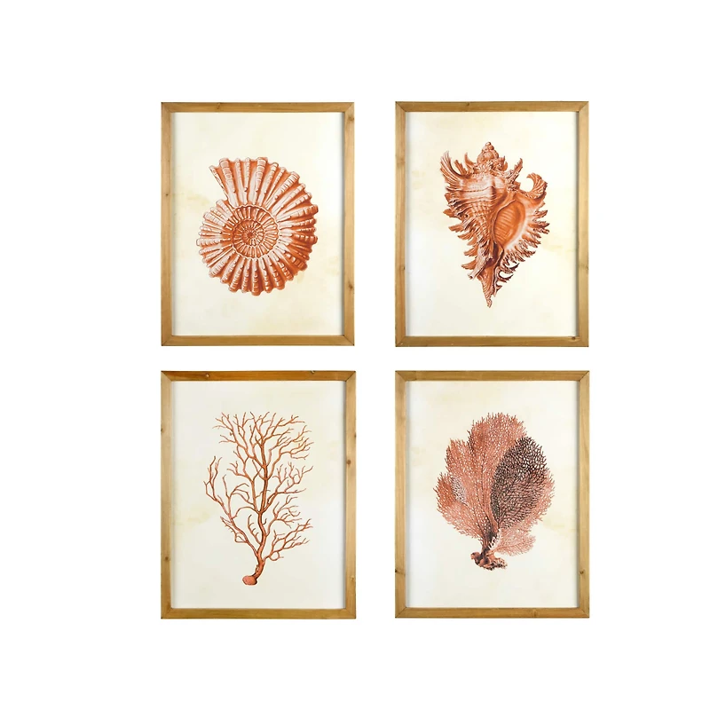 Hello Honey® Red Shells & Coral Wood Framed Wall Art, 4ct.