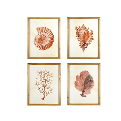 Hello Honey® Red Shells & Coral Wood Framed Wall Art, 4ct.