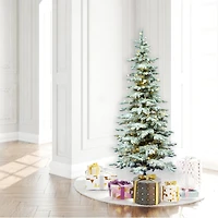 6.5ft. Pre-Lit Slim Flocked Utica Fir Artificial Christmas Tree, Pure White LED Lights