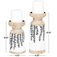 Brown Wood Drooping Vine Pillar Leaf Candle Holder Set