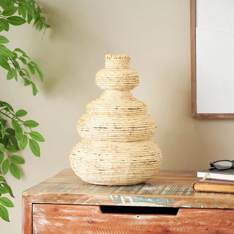 14" Beige Seagrass Handmade Wrapped Vase