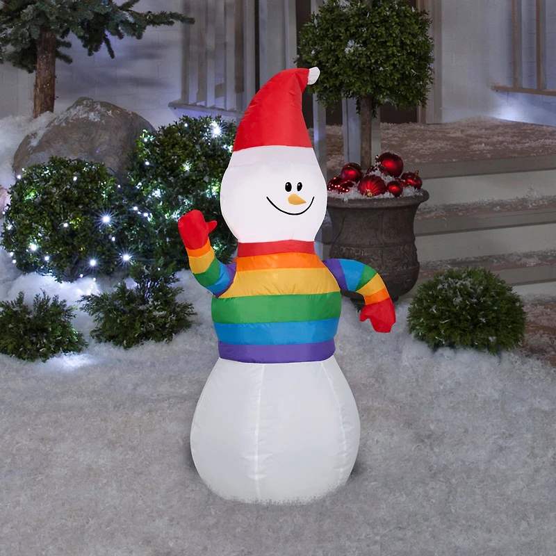 Airblown® 3.5ft. Christmas Inflatable Snowman in Rainbow Sweater