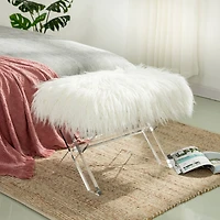 Glitzhome® 25.5" White Faux Fur Acrylic Bench