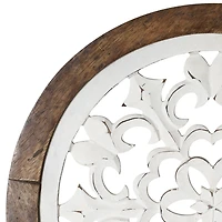 American Art Décor™ 16" Distressed Wood Framed Round White Arabesque Wall Accent Medallion
