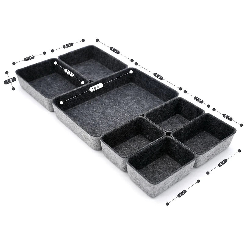 Welaxy Felt 7 Piece Drawer Organizer Tray Set