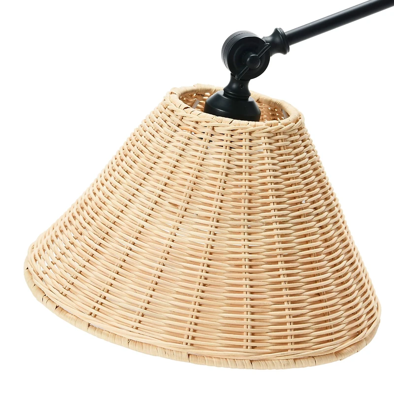 Hello Honey® 29" Black Metal Finish Coastal Adjustable Wall Sconce with Neutral Beige Rattan Shade