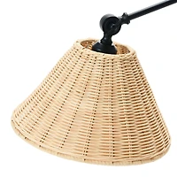 Hello Honey® 29" Black Metal Finish Coastal Adjustable Wall Sconce with Neutral Beige Rattan Shade
