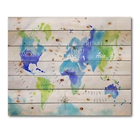 Designart - World Map In Green and Blue
