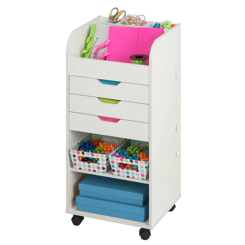 Honey Can Do 3-Drawer White Rolling Craft Cart with Drawers & Compartments